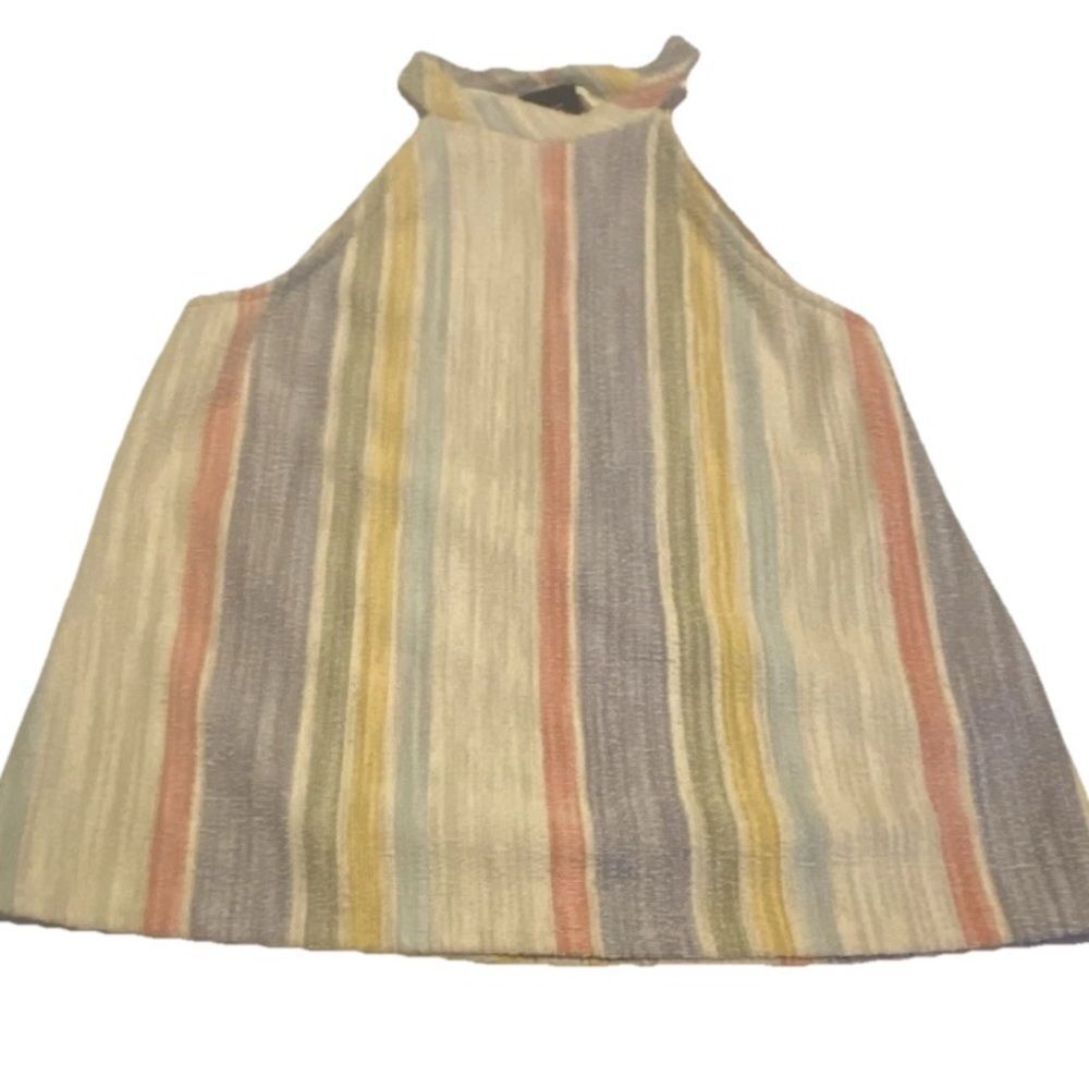 W5 Multicolor  XL  Striped Button Halter Tank Top - Picture 5 of 7